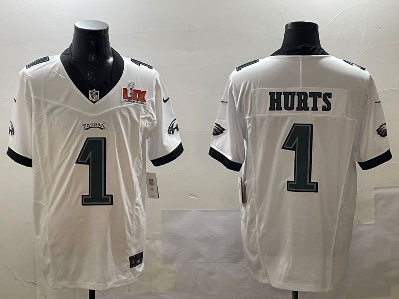 Men Philadelphia Eagles #1 Hurts White three generations 2025 Nike Vapor Limited NFL Jersey style 2